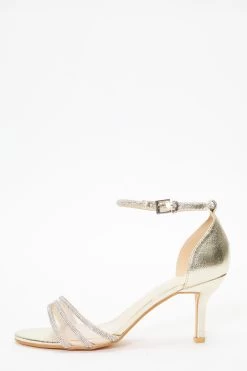 Gold Foil Diamante Mesh Low Heels