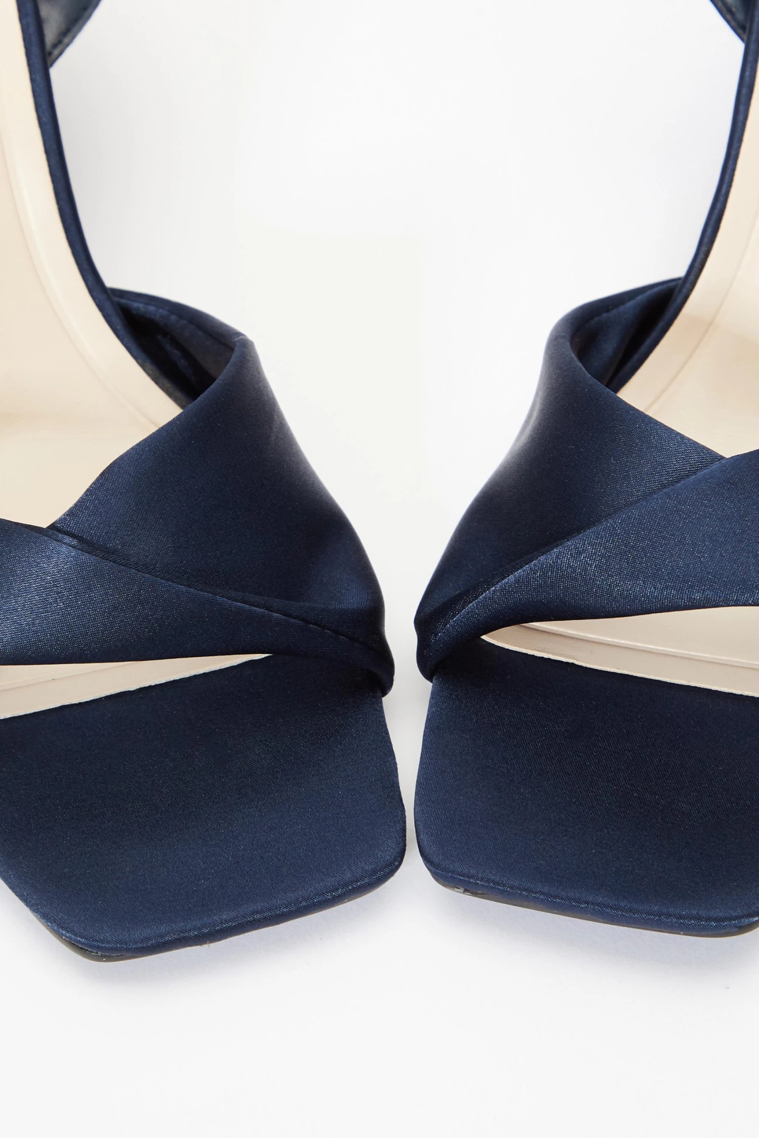 Navy Satin Block Heel Sandals - Image 4