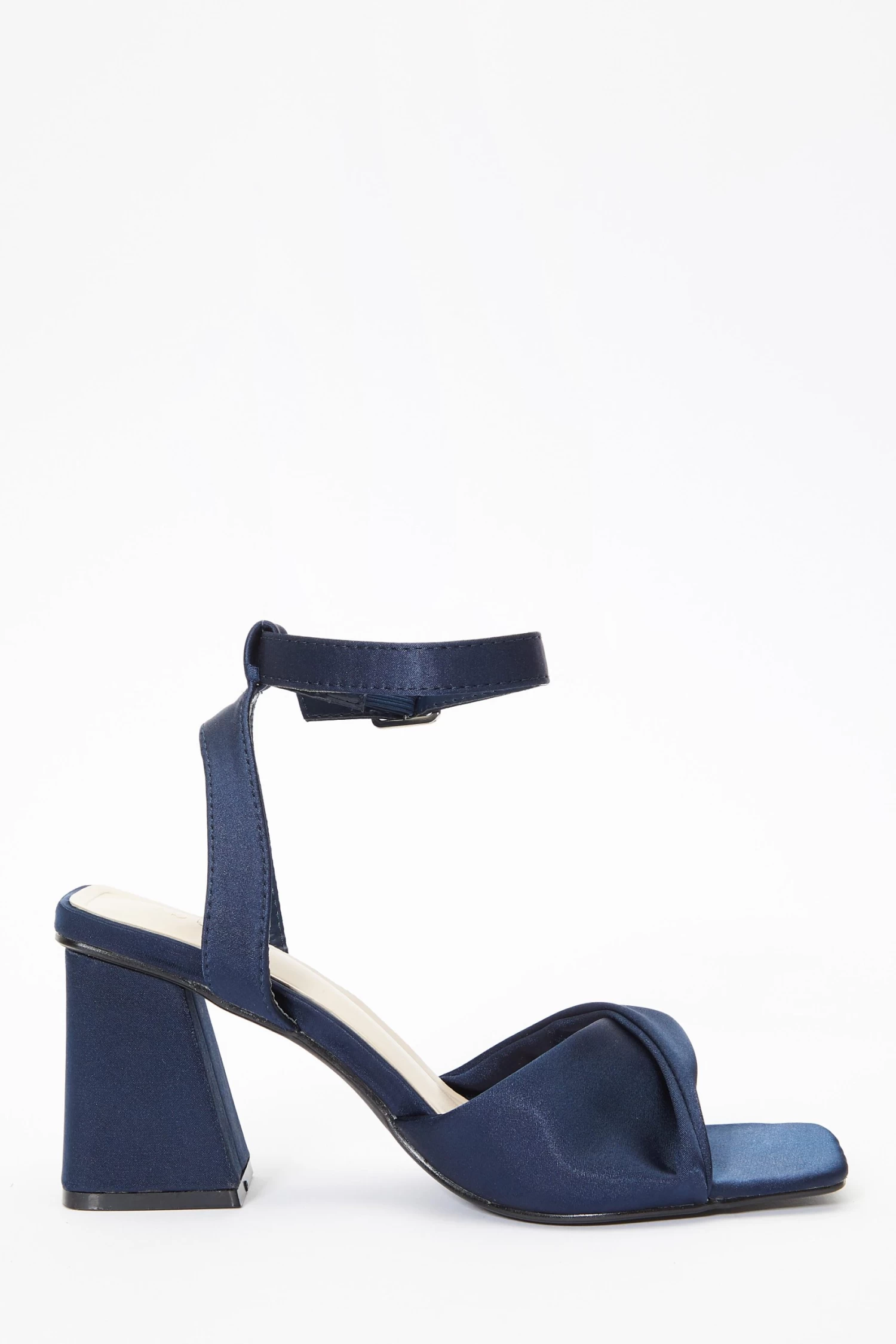 Navy Satin Block Heel Sandals - Image 5