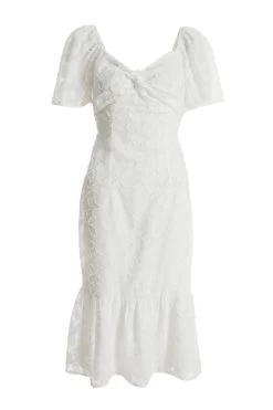 White Jacquard Knot Midi Dress