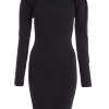 Black Knitted Puff Sleeve Dress