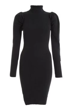 Black Knitted Puff Sleeve Dress