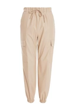 Stone Faux Leather Cargo Trousers