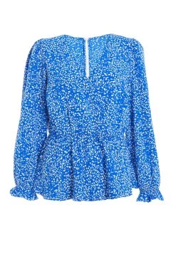 Blue Smudge Animal Print Peplum Top