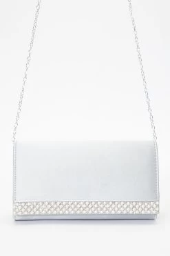 Grey Satin Pearl Clutch