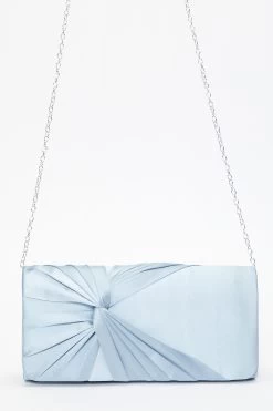 Light Blue Satin Twist Clutch Bag