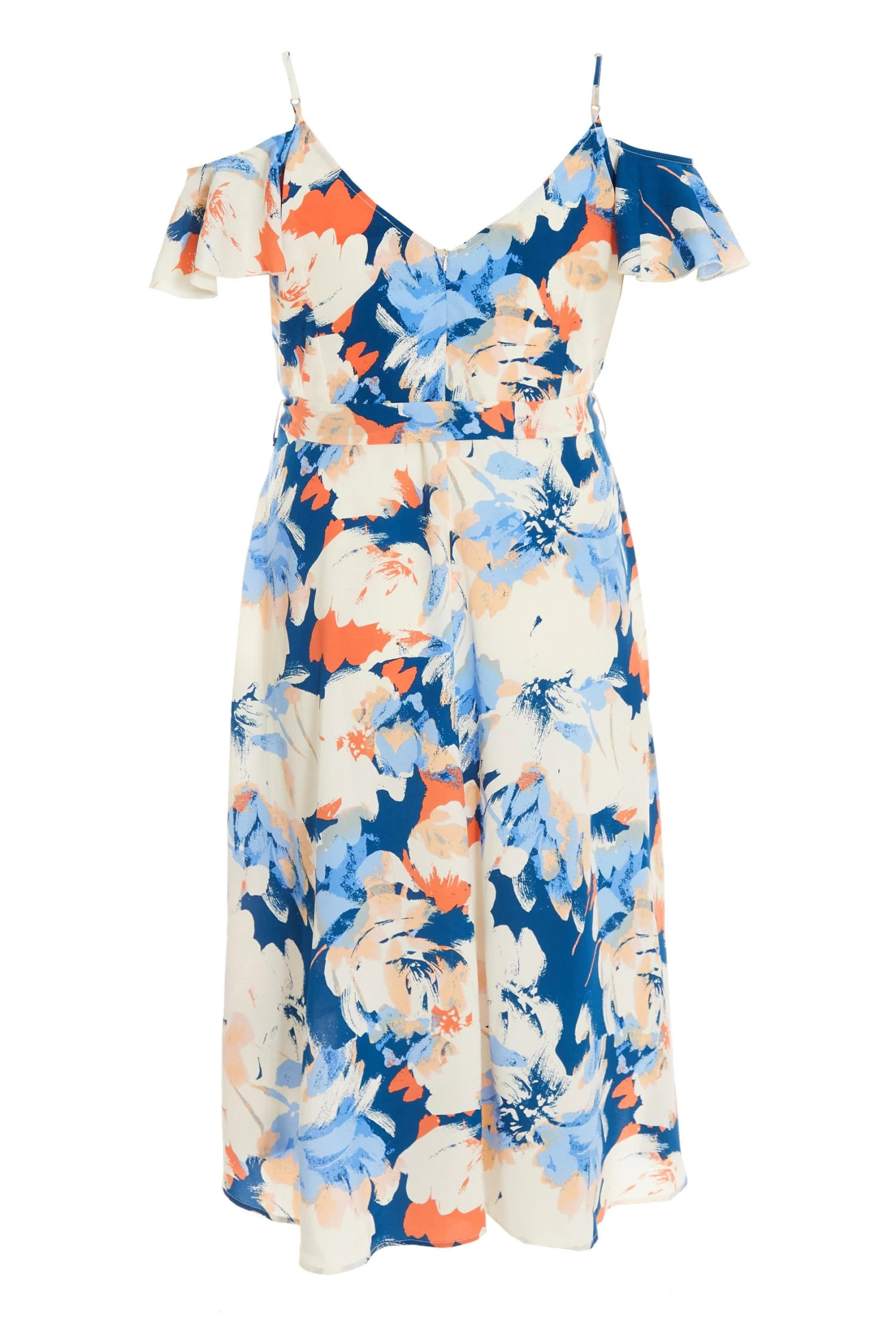 Curve Blue Floral Cold Shoulder Wrap Midi Dress - Image 5