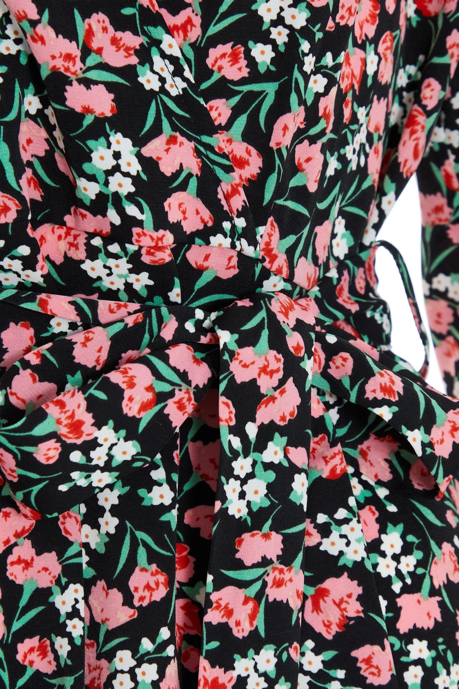 Petite Black Ditsy Floral Wrap Mini Dress - Image 6