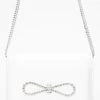 Bridal White Satin Diamante Bow Clutch