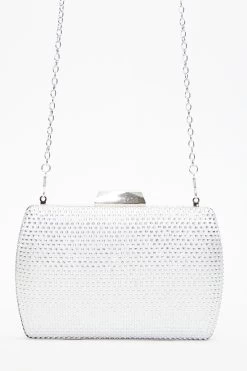 Bridal White Satin Diamante Box Bag