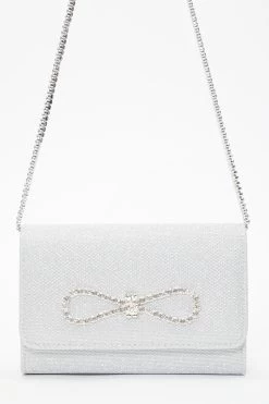 Silver Shimmer Diamante Bow Clutch