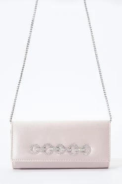 Champagne Satin Diamante Chain Clutch