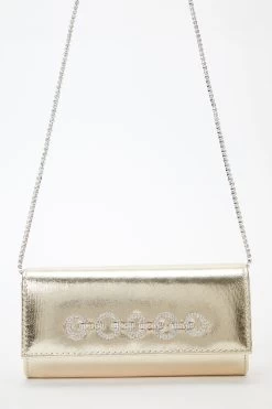 Gold Foil Diamante Circle Chain Clutch