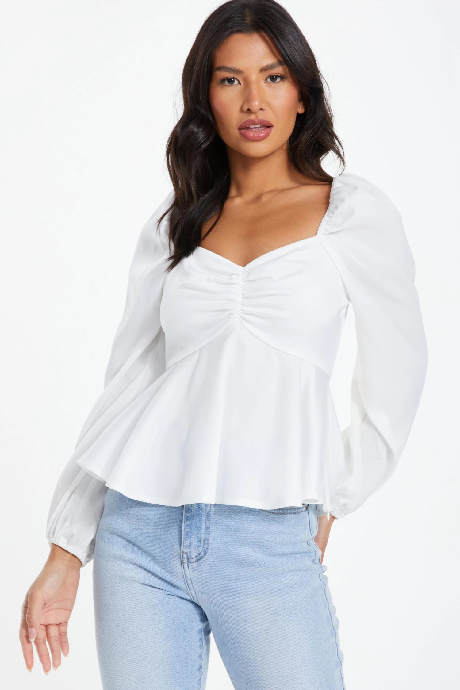 Cream Satin Ruched Top - Image 2
