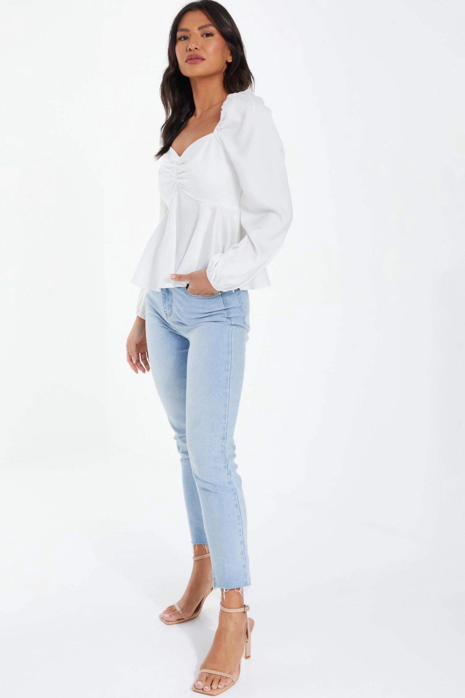 Cream Satin Ruched Top - Image 4