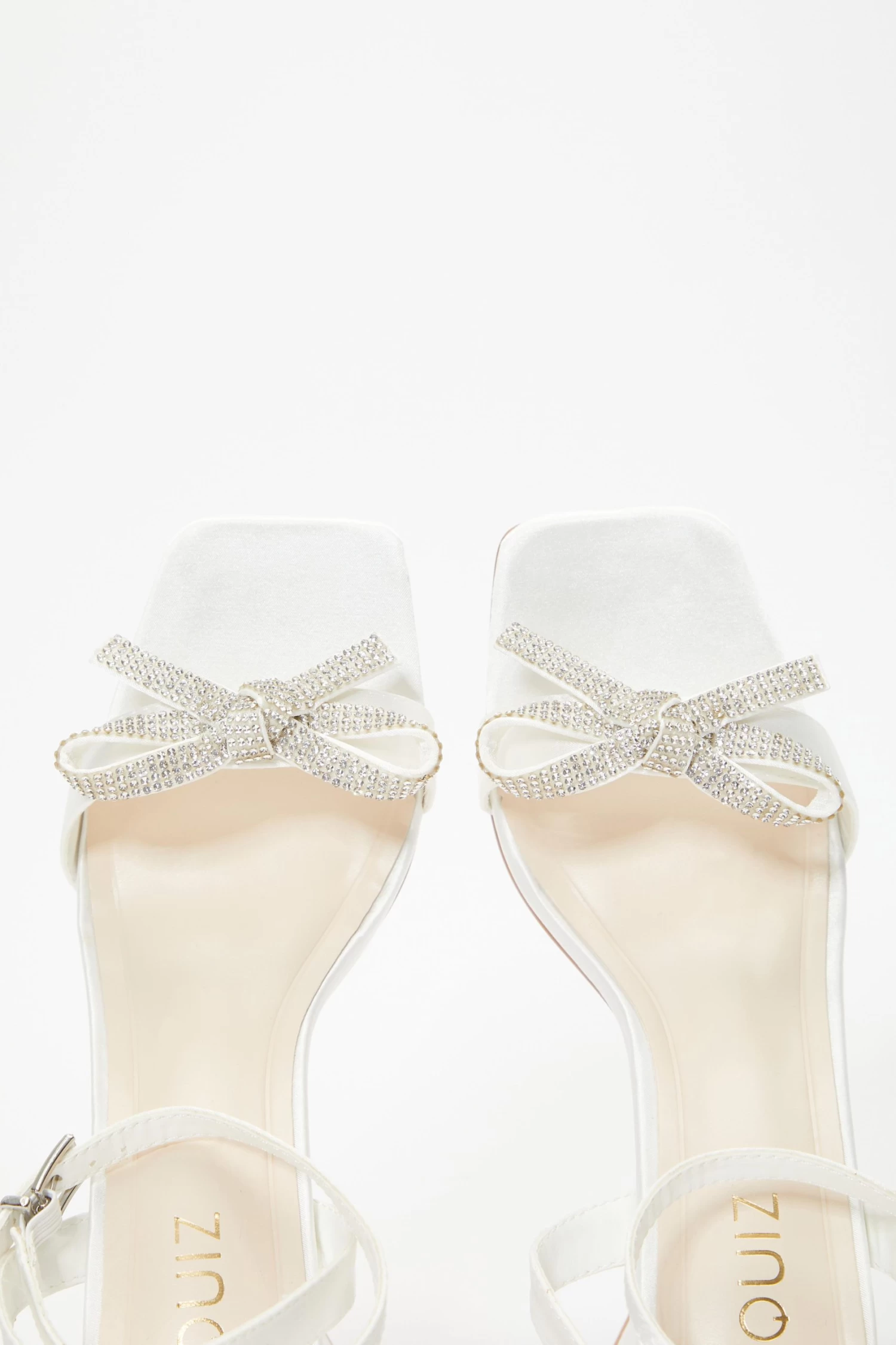 Bridal White Satin Bow Block Heeled Sandals - Image 5