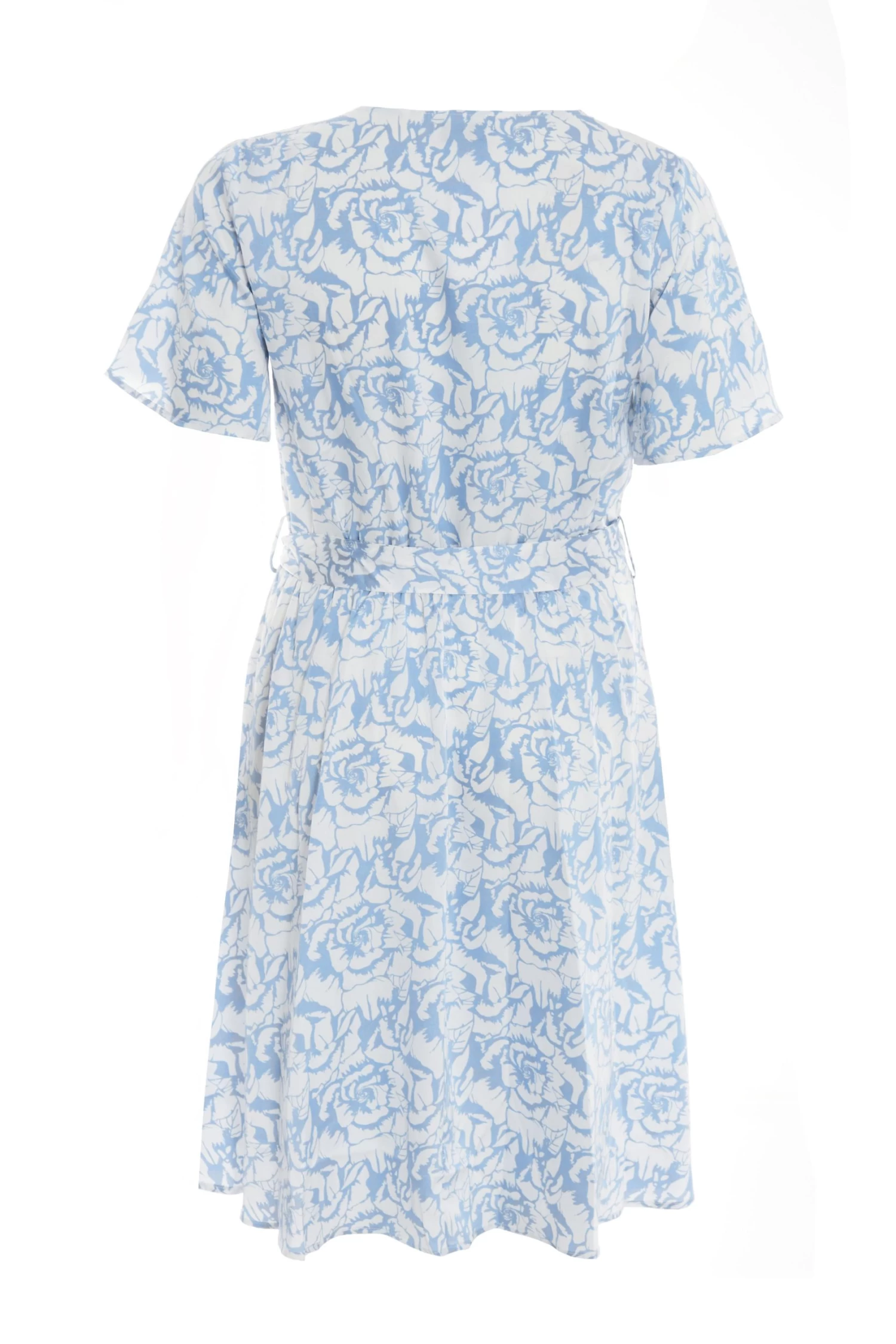 Curve Light Blue Satin Floral Wrap Midi Dress - Image 5