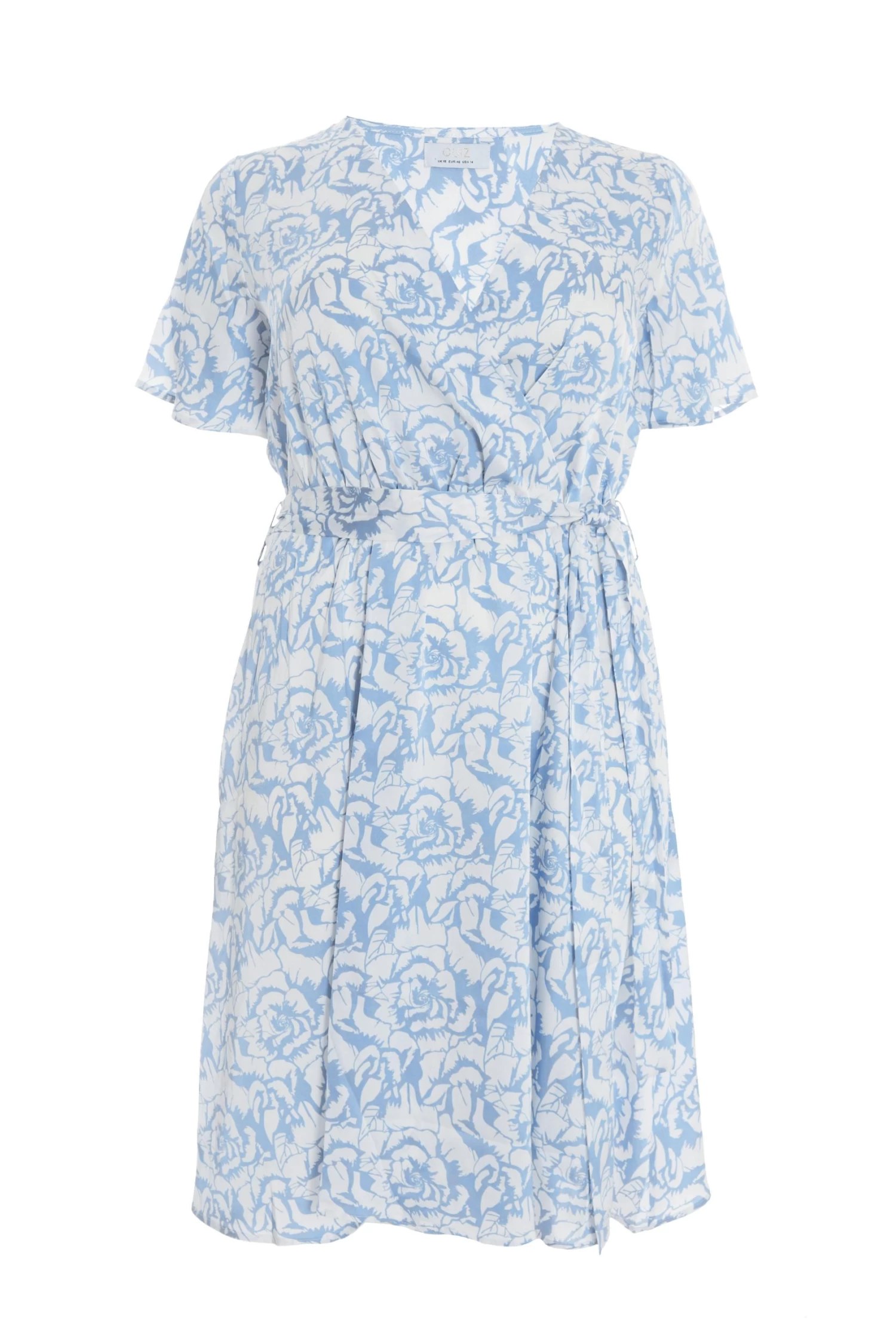 Curve Light Blue Satin Floral Wrap Midi Dress