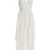 White Chiffon Lace Tiered Midi Dress