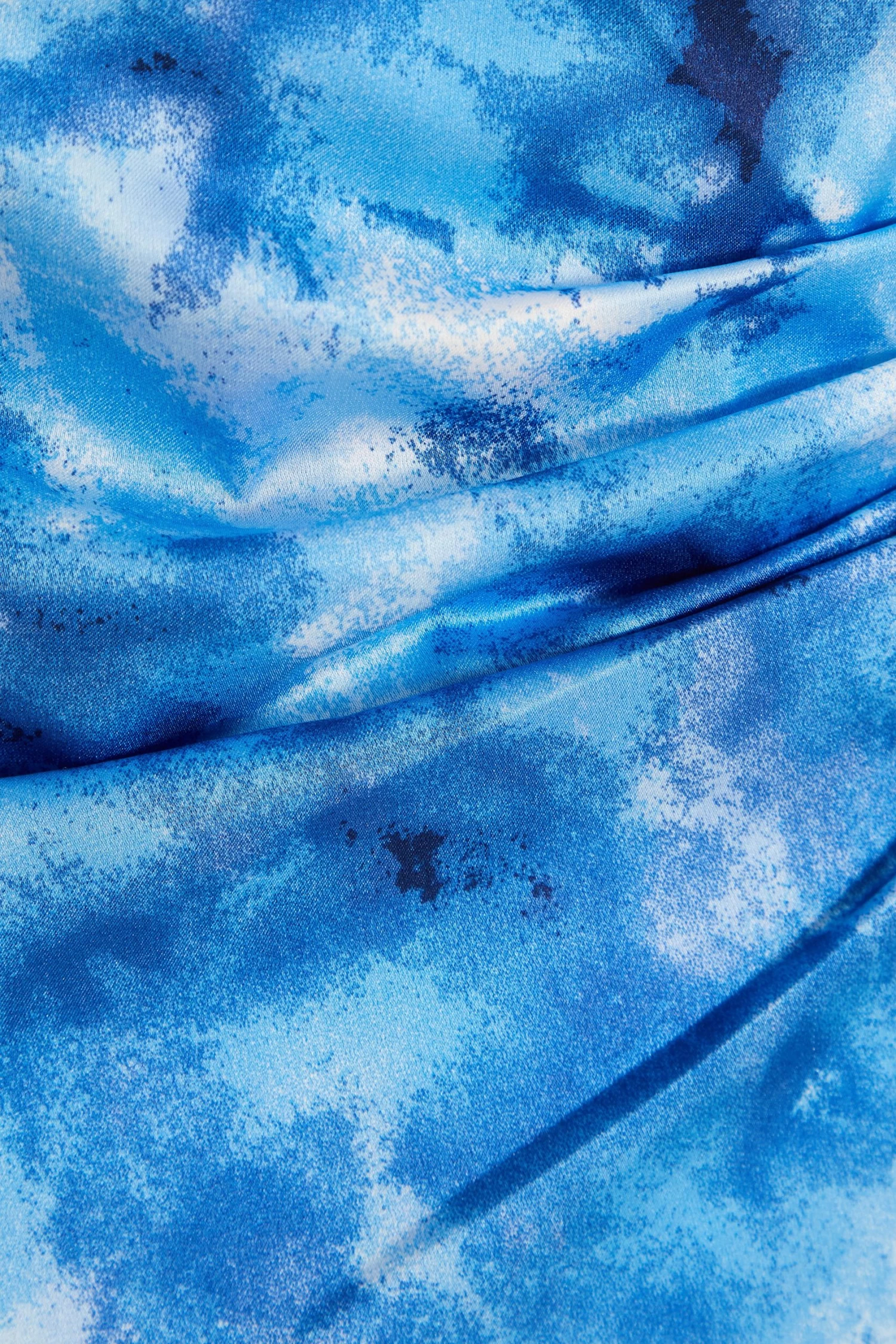 Blue Satin Marble Print Wrap Mini Dress - Image 6