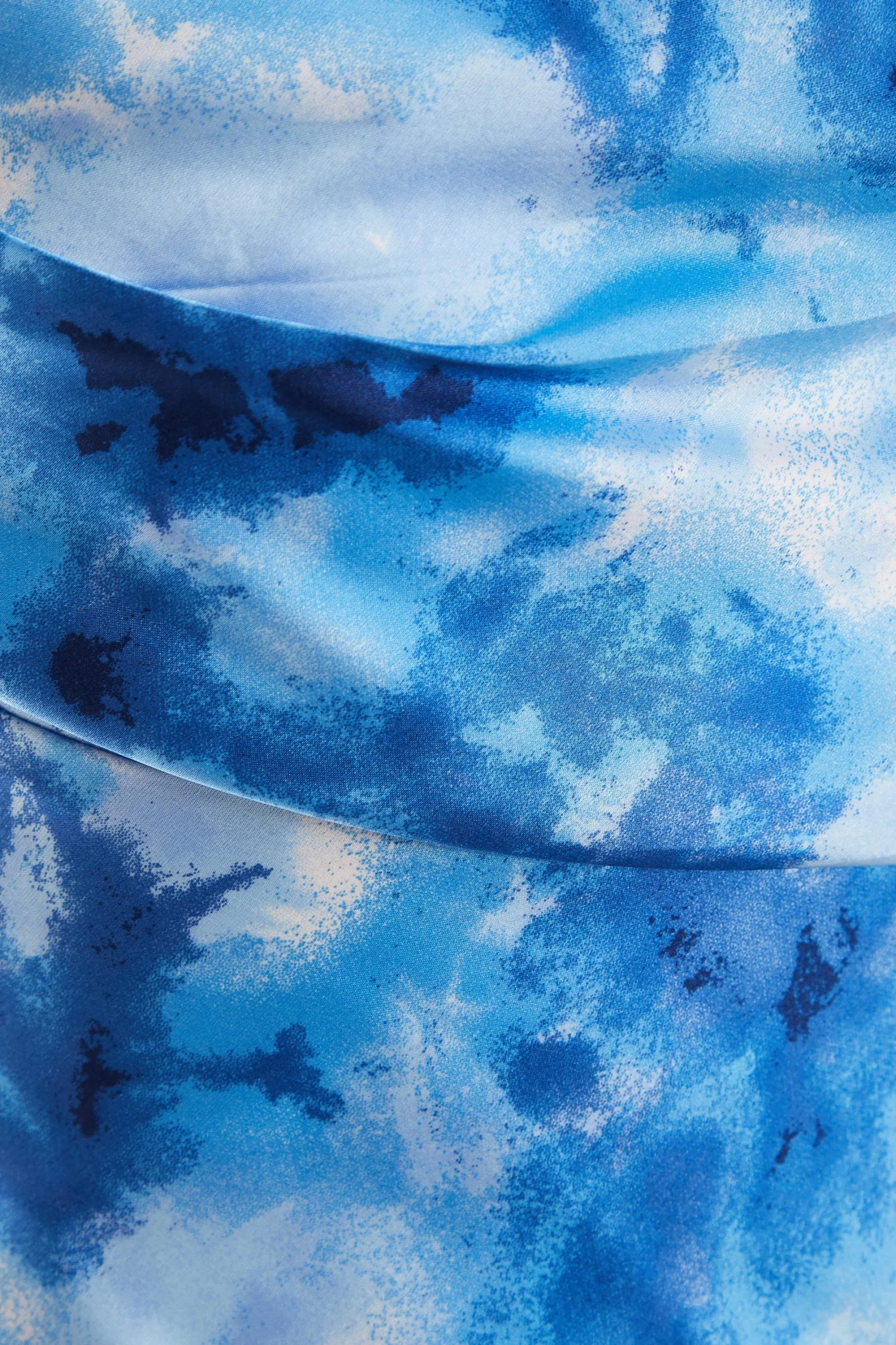 Blue Satin Marble Print Ruched Split Midi Dress - Image 6