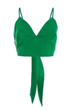 Green Satin Tie Back Crop Top