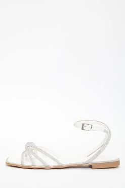 White Diamante Strap Flat Sandals