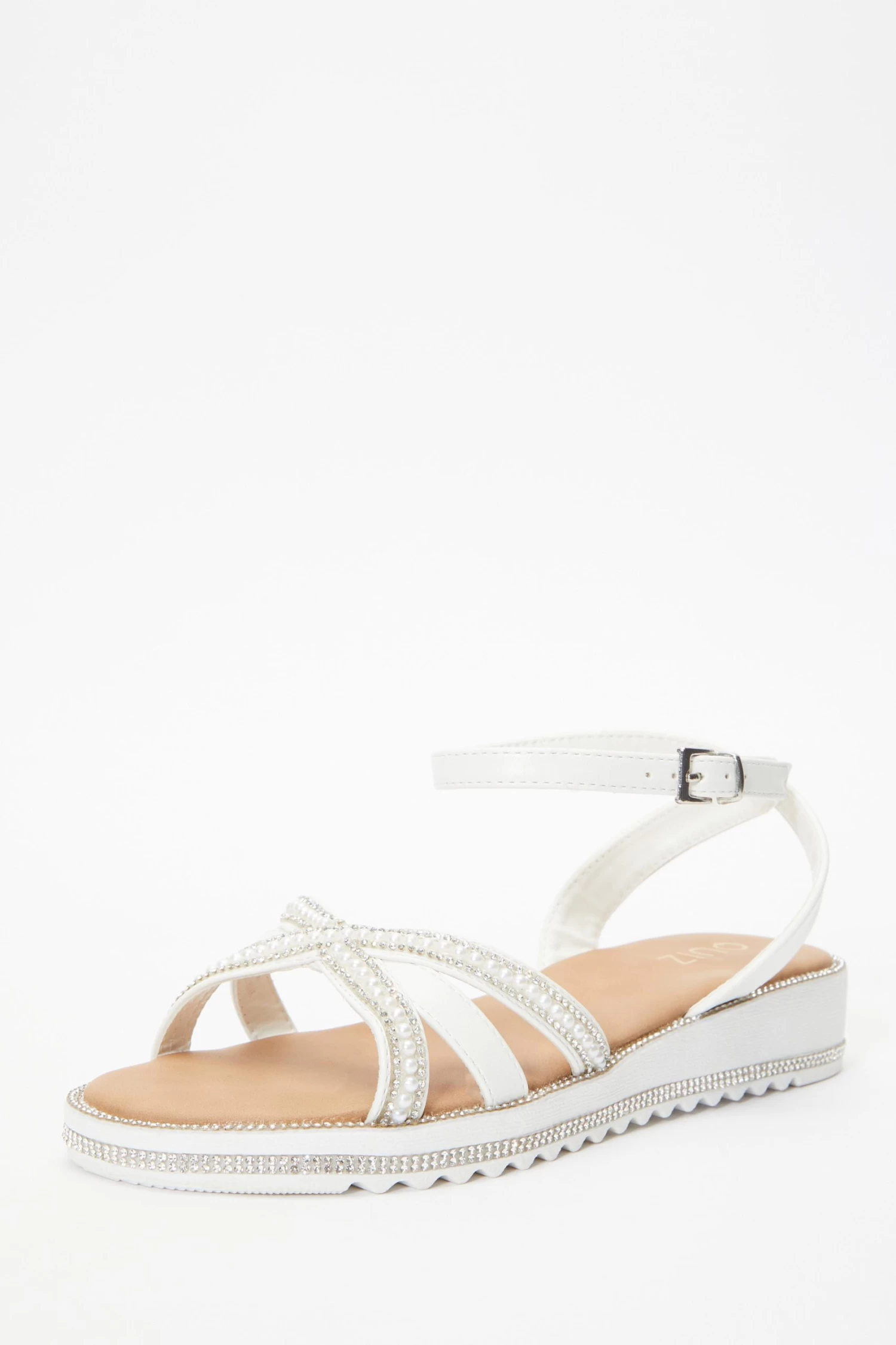 White Diamante Cross Strap Sandals - Image 3