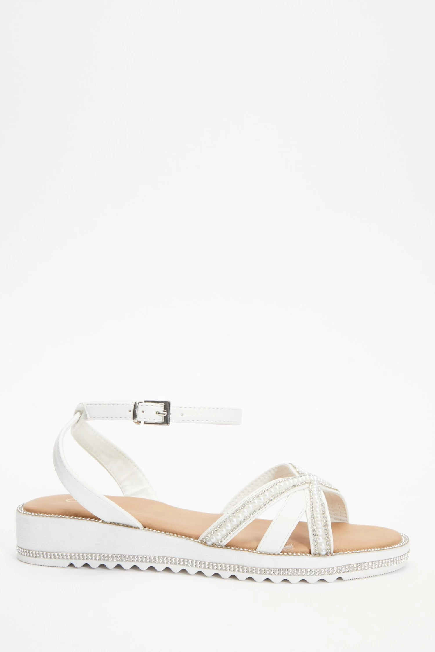 White Diamante Cross Strap Sandals - Image 2