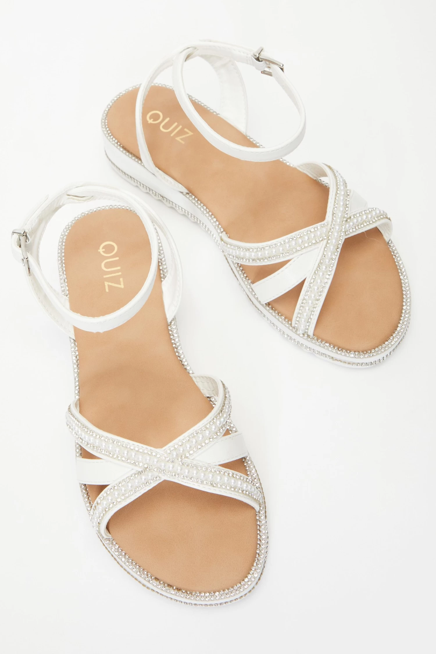 White Diamante Cross Strap Sandals - Image 4