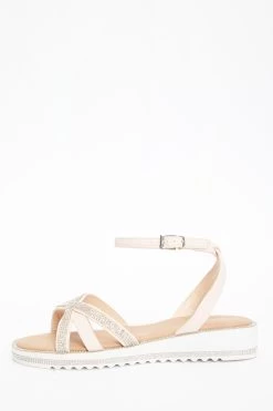 Pink Diamante Cross Strap Sandals