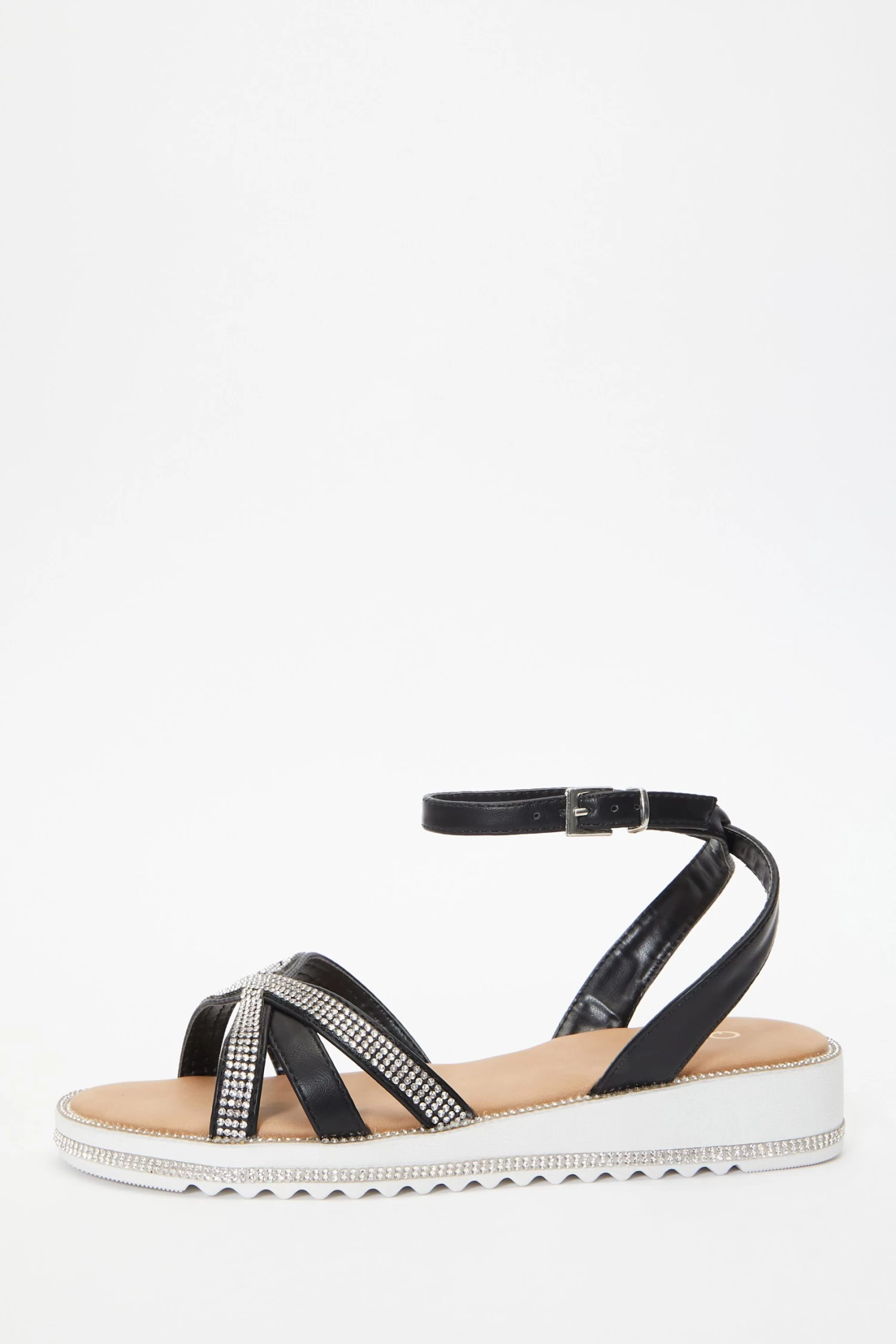 Black Diamante Cross Strap Sandals