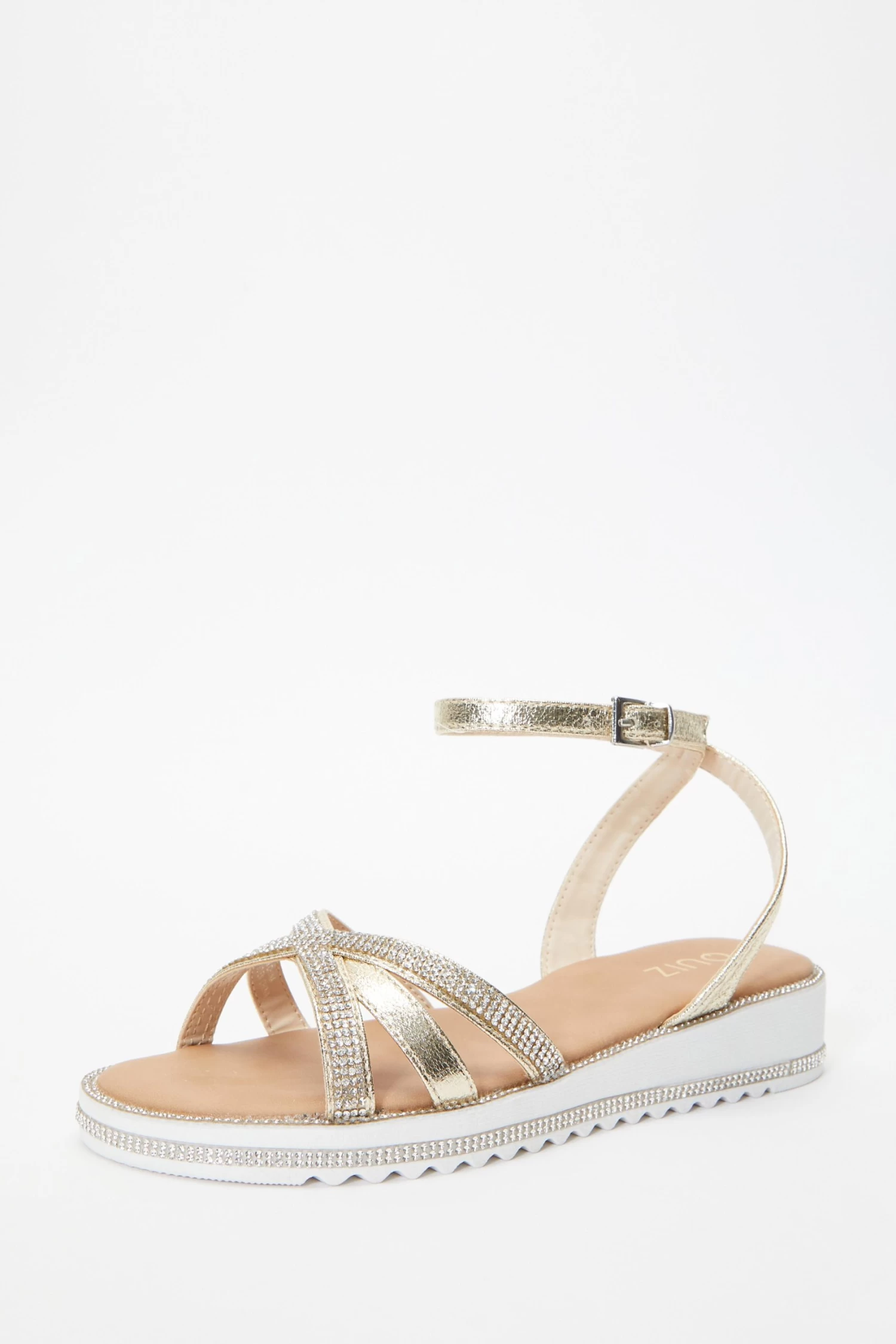 Gold Diamante Cross Strap Sandals - Image 3