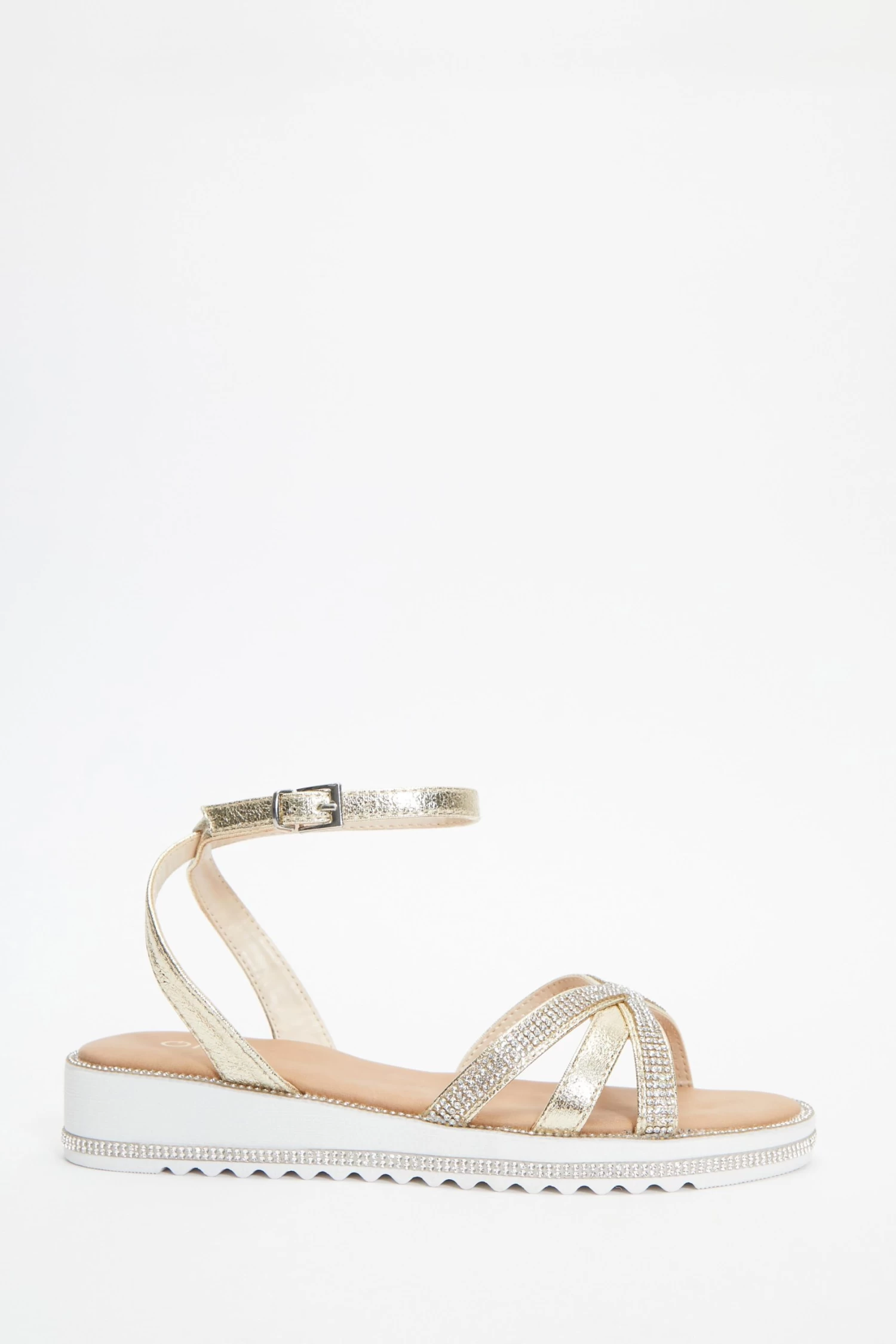 Gold Diamante Cross Strap Sandals - Image 2