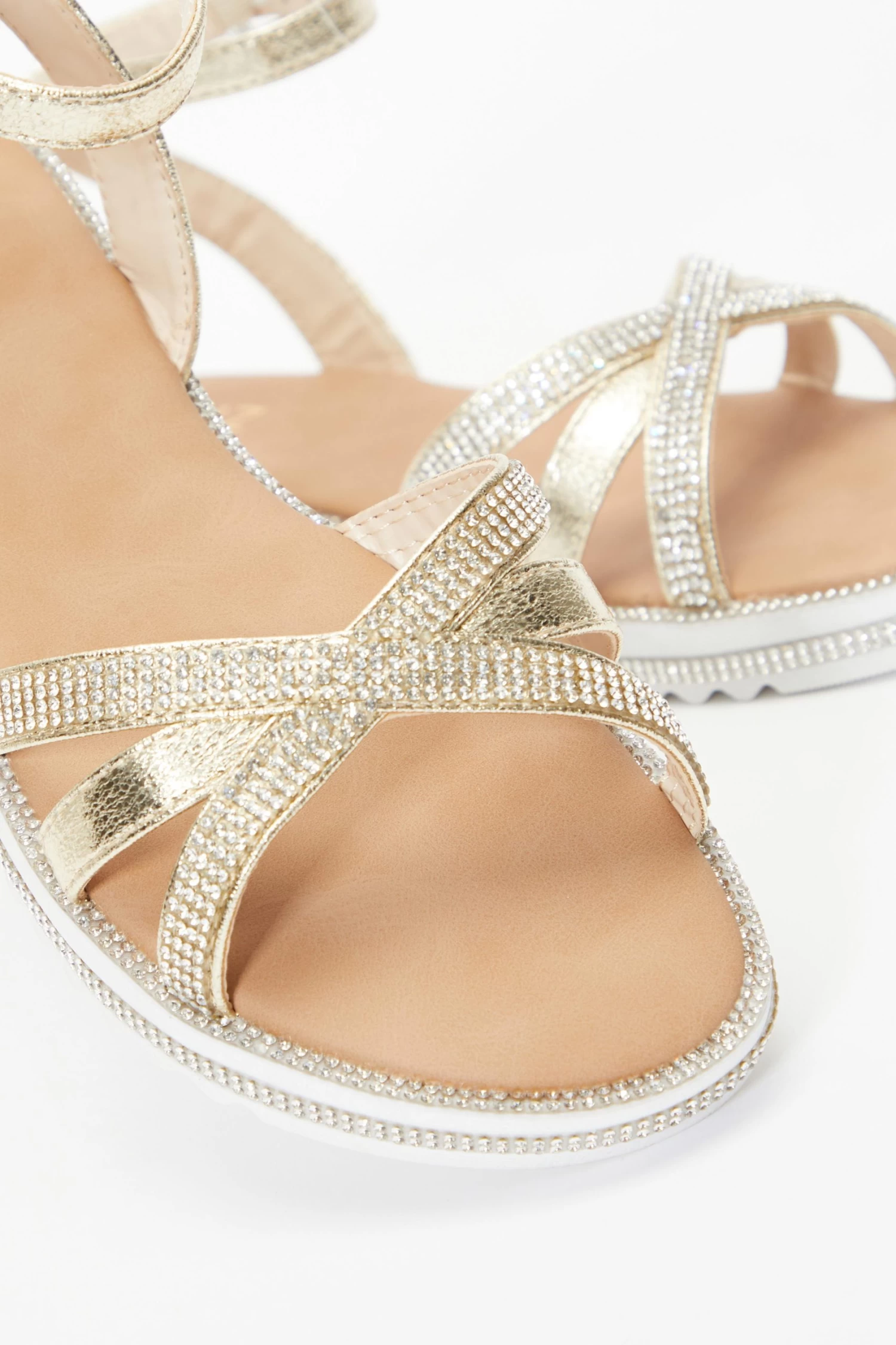 Gold Diamante Cross Strap Sandals - Image 5