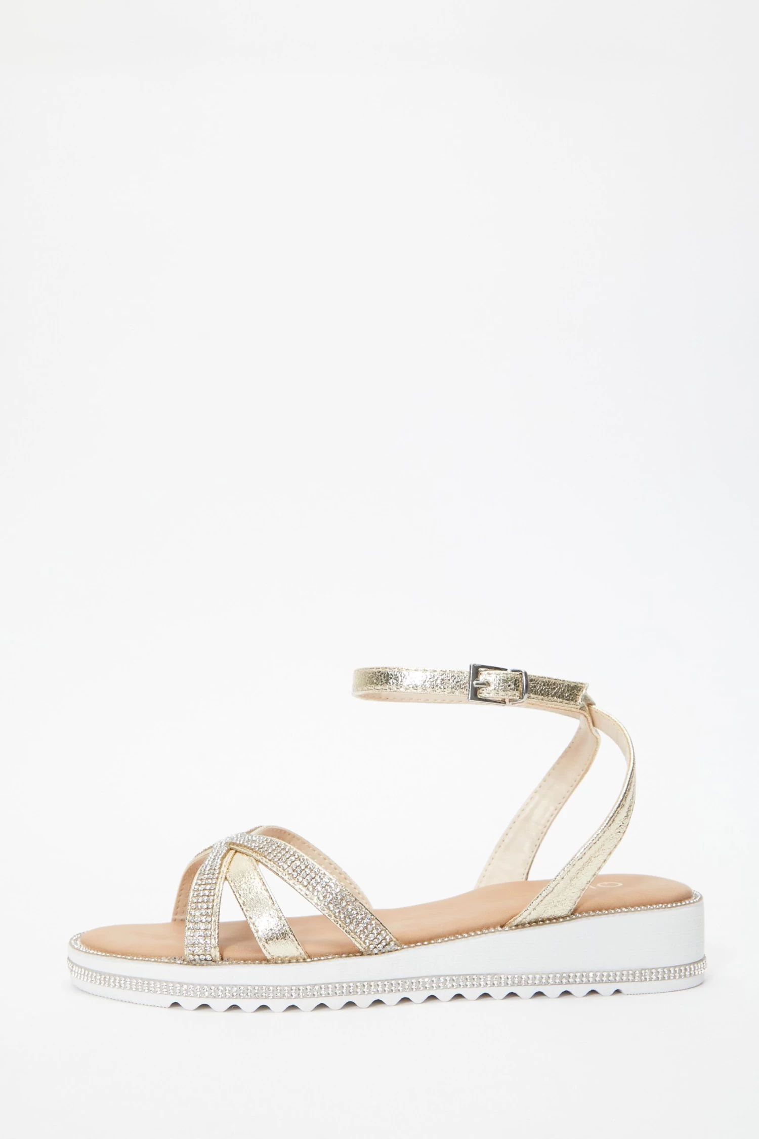 Gold Diamante Cross Strap Sandals