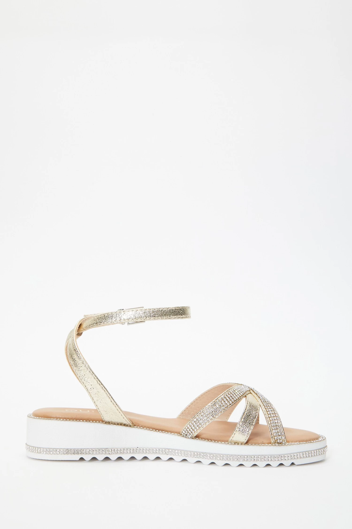 Gold Diamante Cross Strap Sandals - Image 6