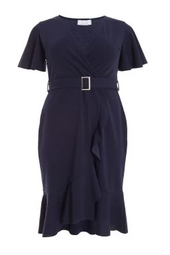 Curve Navy Wrap Buckle Midi Dress