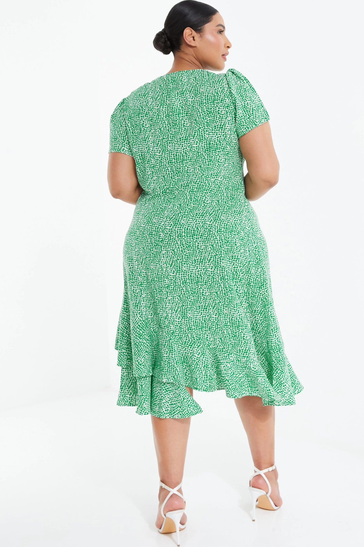 Curve Green Polka Dot Frill Midi Dress - Image 3