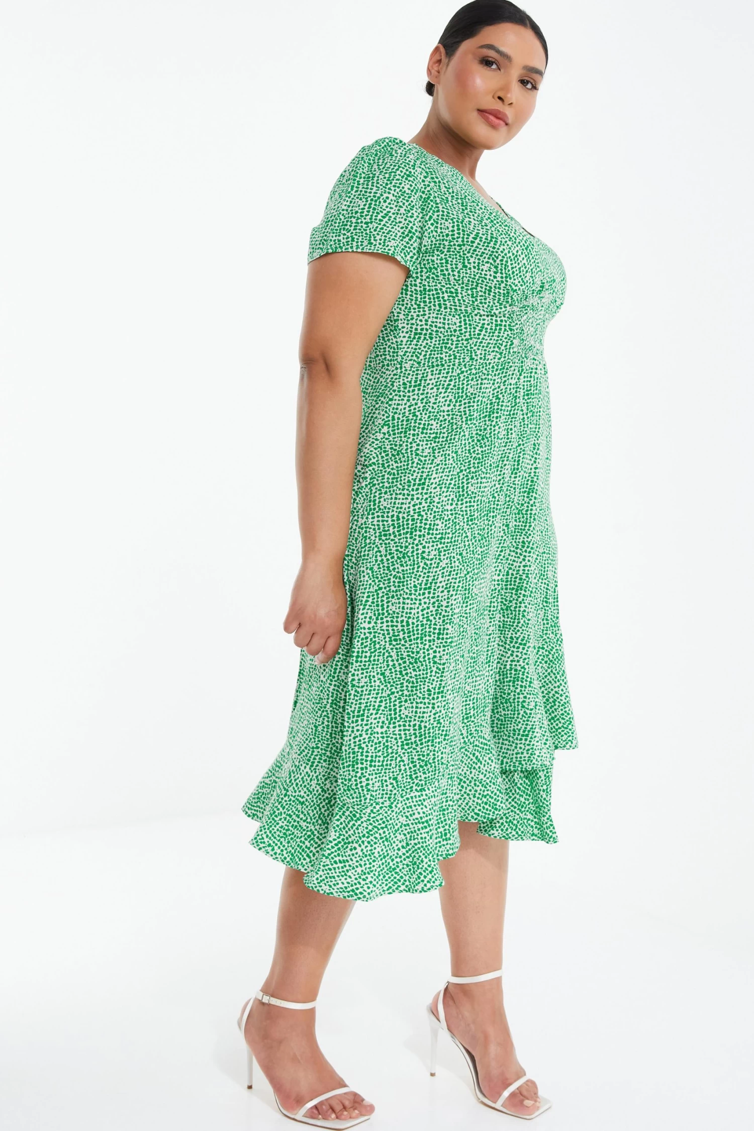 Curve Green Polka Dot Frill Midi Dress - Image 4