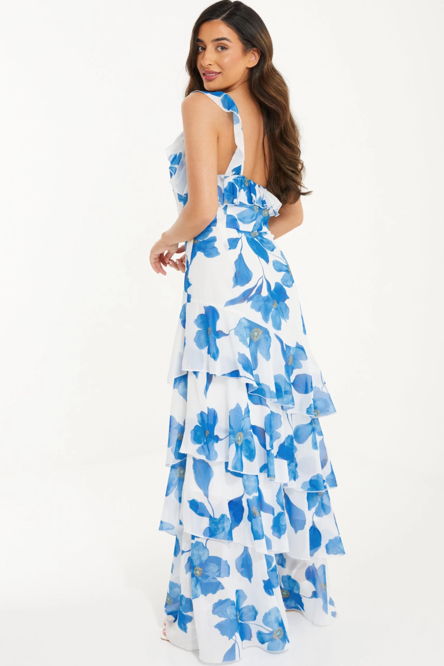 Petite Blue Chiffon Floral Tiered Maxi Dress - Image 3