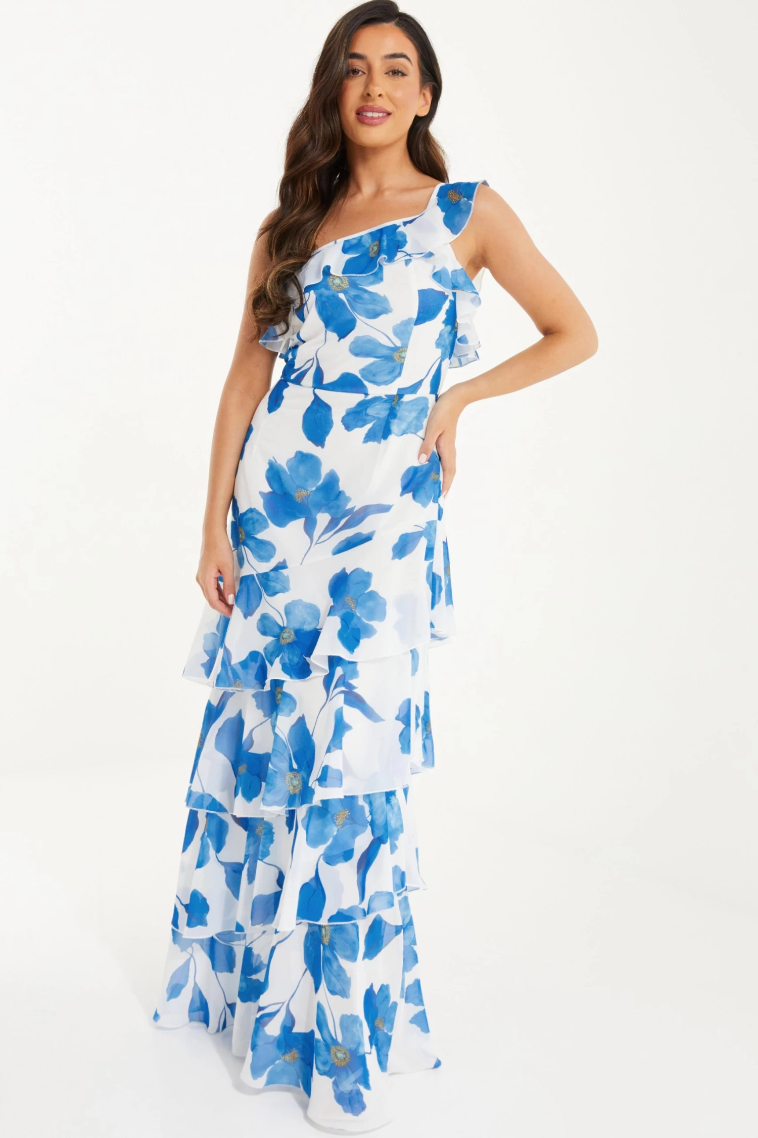 Petite Blue Chiffon Floral Tiered Maxi Dress - Image 2