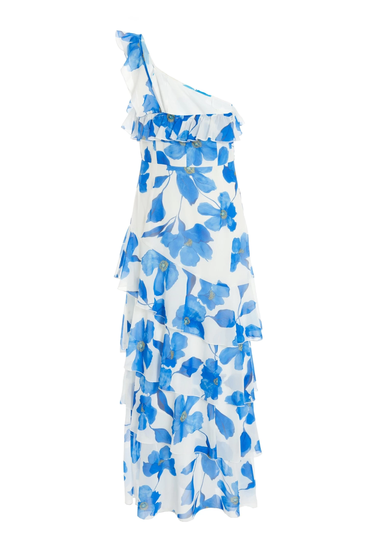 Petite Blue Chiffon Floral Tiered Maxi Dress - Image 5