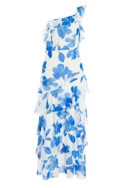 Petite Blue Chiffon Floral Tiered Maxi Dress