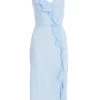 Light Blue Textured Frill Midi Dress