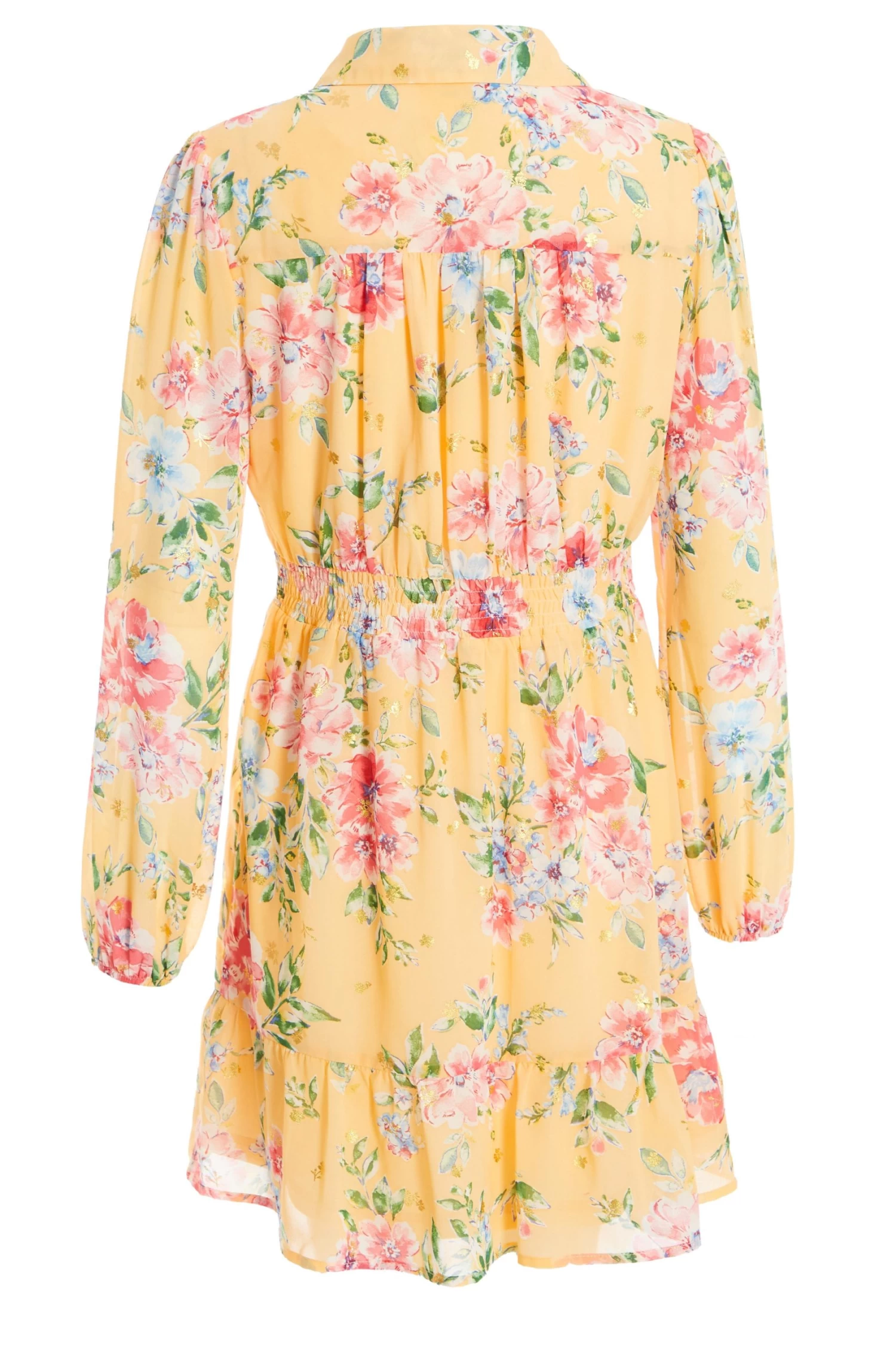 Yellow Chiffon Floral Shirt Dress - Image 5