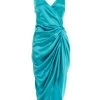 Aqua Wrap Ruched Midi Dress