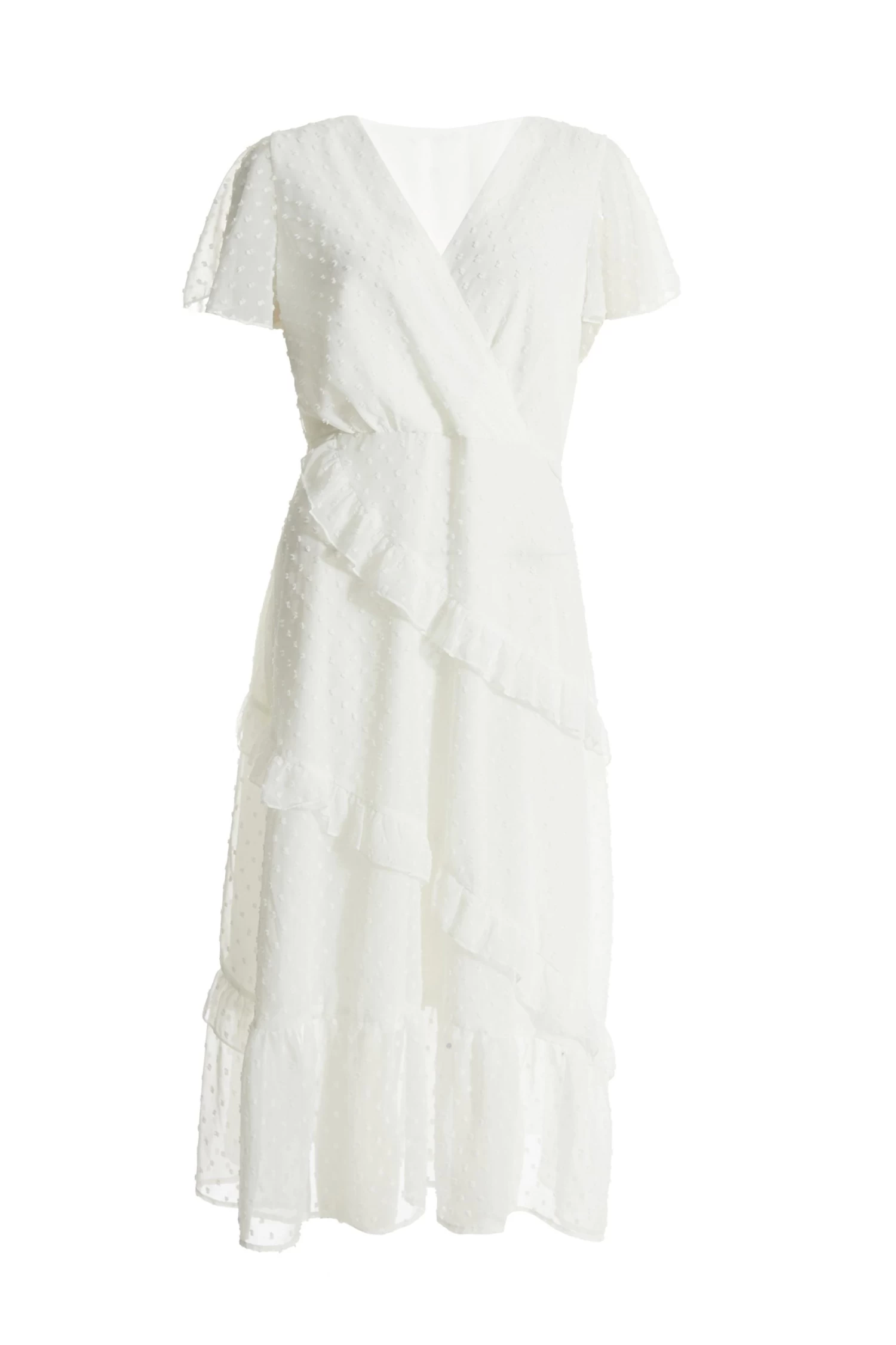 White Chiffon Dobby Wrap Midi Dress