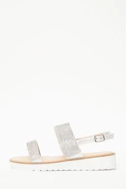 Silver Diamante Flatform Sandals