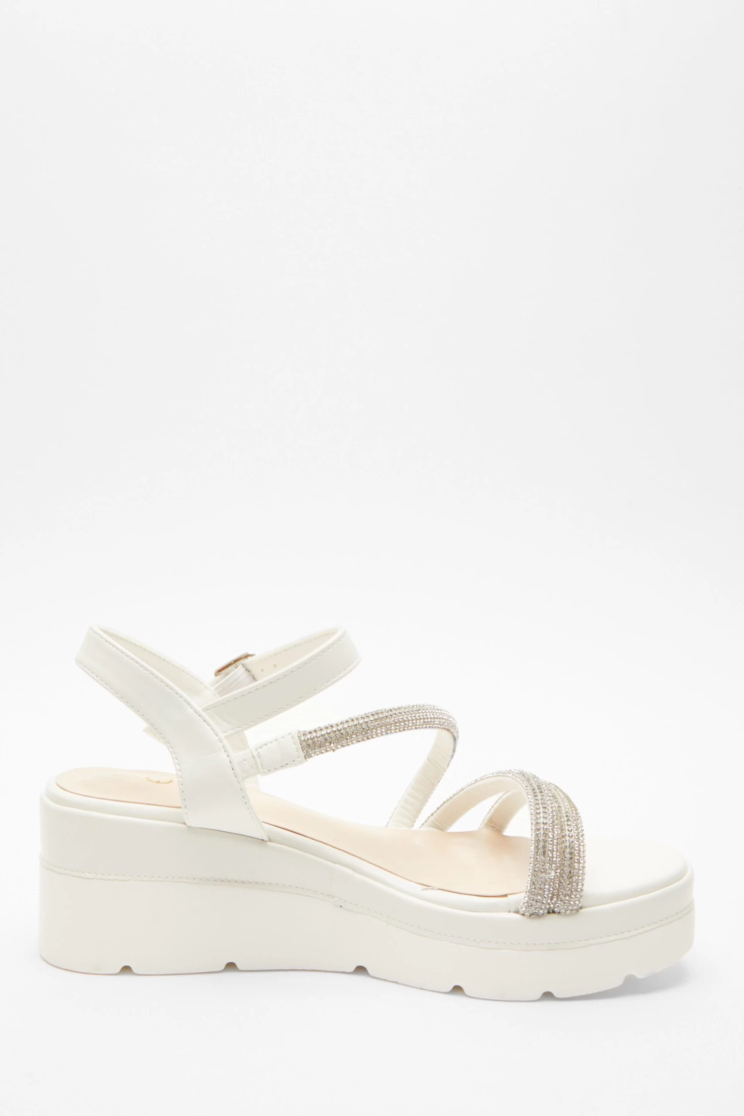 White Faux Leather Diamante Wedges - Image 6